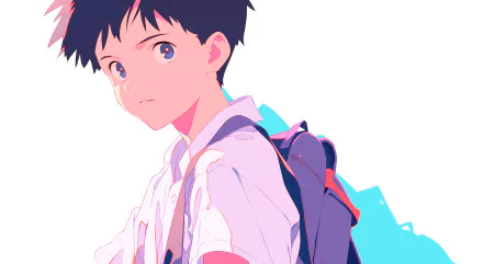 HD wallpaper featuring Shinji Ikari from Neon Genesis Evangelion anime with a minimalist aesthetic for desktop backgrounds.