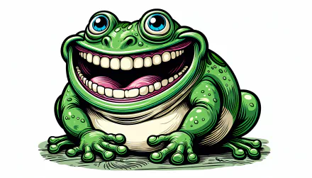 A vibrant illustration of a bullfrog with a wide, cheerful smile, set against a light background, making it an engaging HD desktop wallpaper.