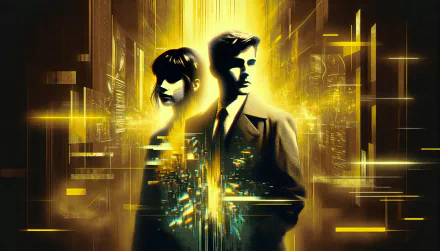 HD wallpaper featuring artistic depiction of two best friends in a dynamic, golden digital backdrop.
