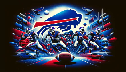 HD desktop wallpaper featuring dynamic artwork of Buffalo Bills players and logo, celebrating the excitement of NFL Super Bowl football.
