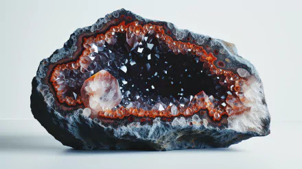 A captivating geode displaying vibrant crystals and intricate formations, making it an eye-catching HD desktop wallpaper and background.