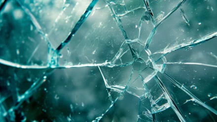 HD desktop wallpaper featuring a close-up view of shattered glass with intricate cracks and details.