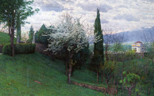  Peacful landscape; The Cemetery of Asolo (1912) by Luigi Nono