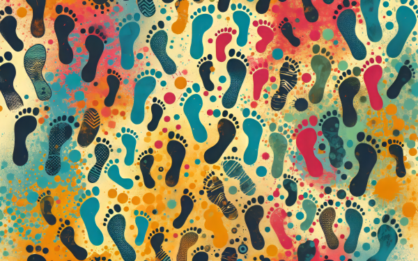 Colorful footprint pattern HD desktop wallpaper with a vibrant background of assorted footprints.