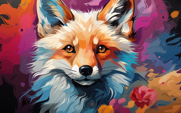 Alt-text: Colorful HD desktop wallpaper featuring an artistic rendition of a fox with vibrant abstract background.