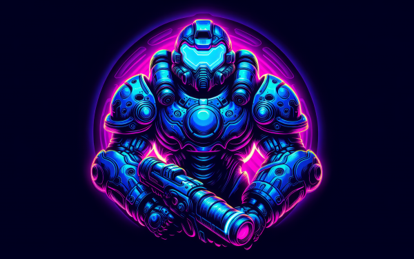 HD wallpaper of Mega Man character with glowing neon outlines, perfect for a gaming-themed desktop background.