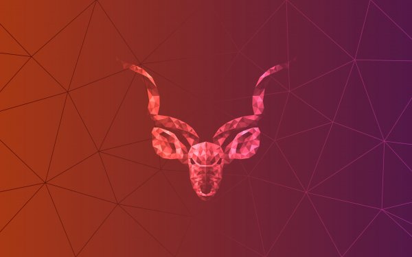 HD desktop wallpaper featuring the Ubuntu logo with a stylized geometric background in warm colors.