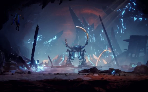 A captivating HD desktop wallpaper from the video game Trinity Fusion, showcasing a mysterious and atmospheric setting with glowing elements and intricate structures.