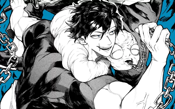 HD PC desktop wallpaper featuring Toji Fushiguro from the anime Jujutsu Kaisen, depicted in dynamic black and white with blue accents and intense expression.