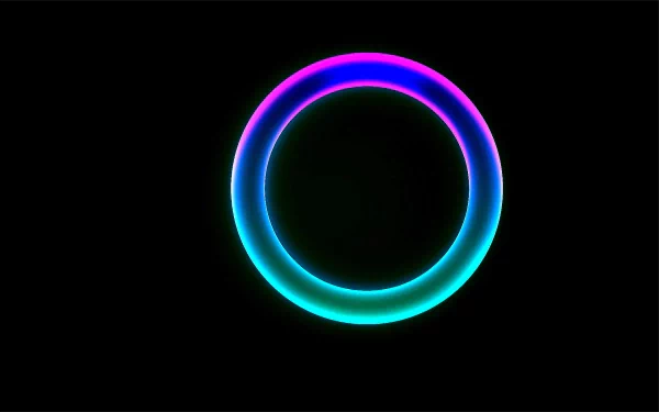 Neon blue and pink minimalist design desktop wallpaper with black ring accent.