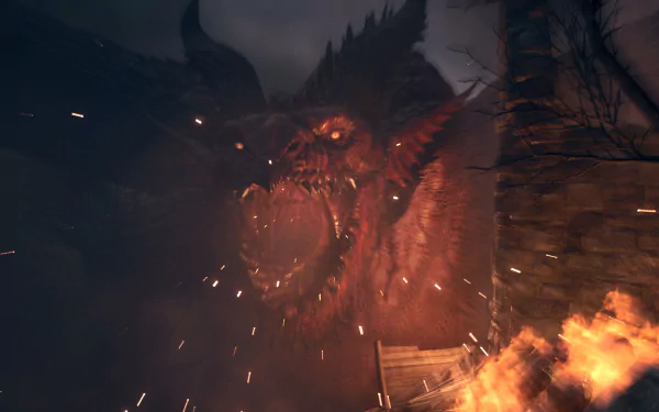 HD wallpaper of Dragon's Dogma 2 featuring an intense dragon encounter for desktop background.
