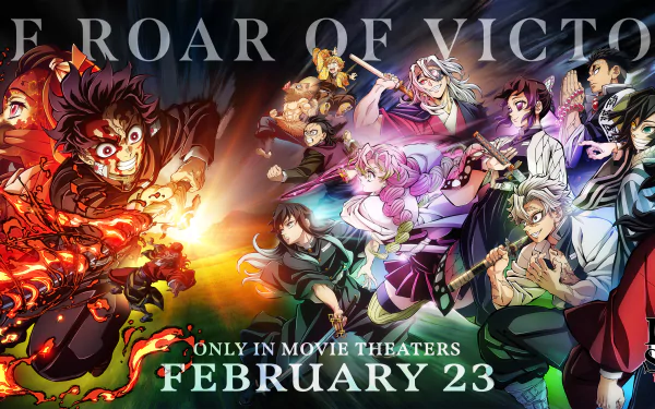 Vibrant HD desktop wallpaper featuring characters from Demon Slayer: Kimetsu no Yaiba.