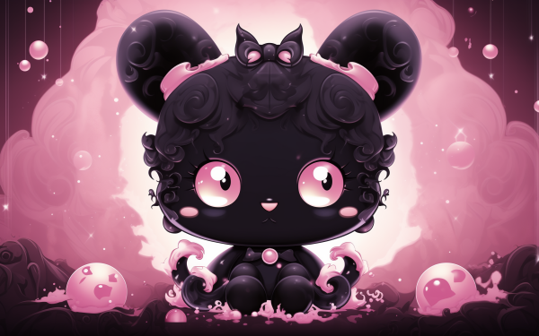 HD desktop wallpaper featuring the character Kuromi from Hello Kitty, with a cute dark pink and black theme.