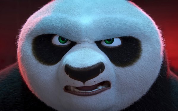 HD desktop wallpaper featuring Po from Kung Fu Panda 4 with intense expression, perfect for movie fans' screens.