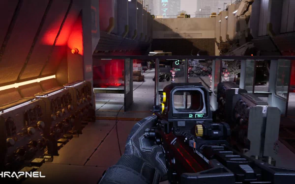 First-person view of a player holding a gun in Shrapnel video game HD wallpaper.