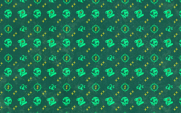 HD Sea of Thieves video game themed desktop wallpaper featuring a pattern of green skulls and crossbones.