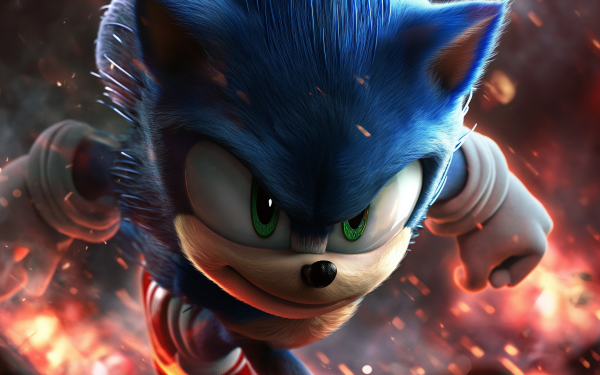 HD wallpaper of Sonic the Hedgehog from the video game, featuring an intense, action-packed scene perfect for a desktop background.
