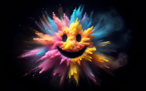 HD wallpaper of a vibrant, colorful explosion resembling a happy face against a dark background, perfect for desktop background.