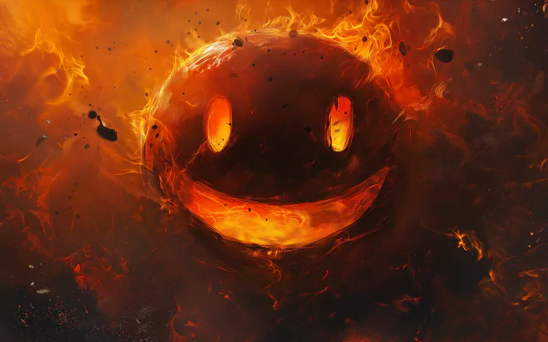 HD wallpaper featuring a fiery happy face engulfed in flames, exuding warmth and joy.