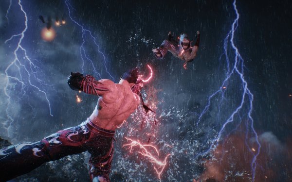 Tekken 8 HD wallpaper featuring intense battle with lightning effects for desktop background.