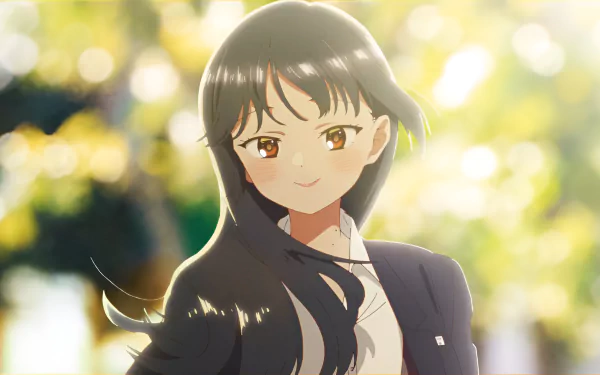 Anime-style 8K Ultra HD desktop wallpaper featuring Anna Yamada from The Dangers in My Heart, with sunlight glowing through a softly blurred background.