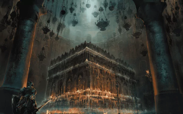 Dark Souls III themed desktop wallpaper with intricate design and dark aesthetic.