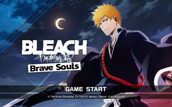 HD desktop wallpaper featuring Bleach: Brave Souls video game with a stylized illustration of the protagonist and 'GAME START' text.