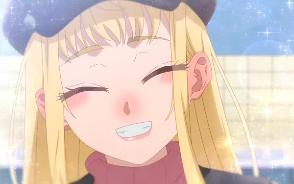 HD anime desktop wallpaper featuring Minami Fuyuki from Hokkaido Gals Are Super Adorable! smiling brightly with a wintery background.