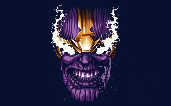 HD wallpaper of stylized Thanos illustration with cosmic flames, perfect for comic book enthusiasts' desktop backgrounds.