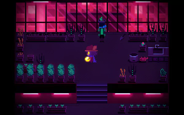 HD Wallpaper of OneShot game featuring character Niko exploring a vibrant, neon-lit environment.