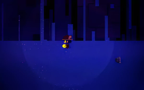 HD wallpaper featuring a scene from OneShot video game with the main character standing amidst a mystical, dark landscape.