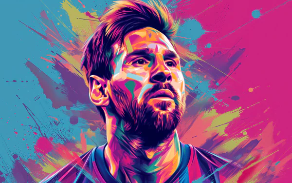 Vibrant HD wallpaper featuring an illustrated portrait of a soccer player with a colorful abstract background.