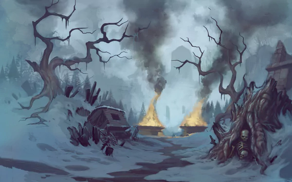 HD wallpaper featuring eerie Graven video game landscape with twisted trees and mystical ruins for desktop background.