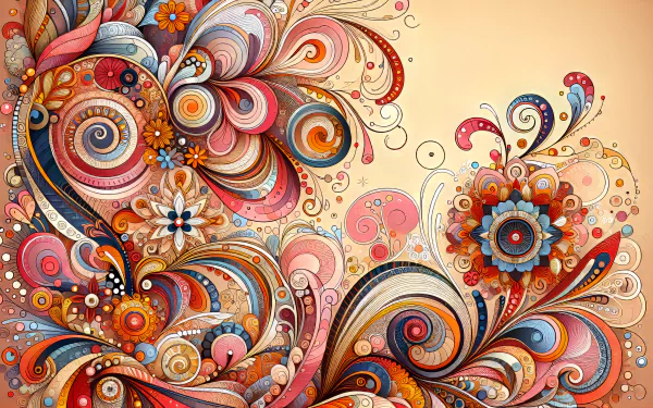 HD abstract floral design desktop wallpaper with swirls and colorful patterns.