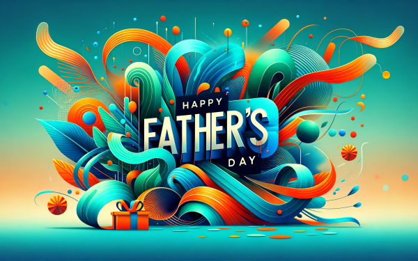Colorful Happy Father's Day HD wallpaper with abstract design and festive greeting text.