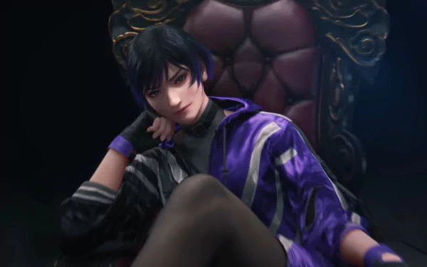 HD desktop wallpaper featuring Reina from Tekken 8, posed elegantly against a dark backdrop.
