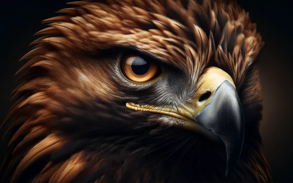 A striking close-up of a golden eagle, showcasing its powerful gaze and intricate feather details, designed as a captivating HD desktop wallpaper and background.