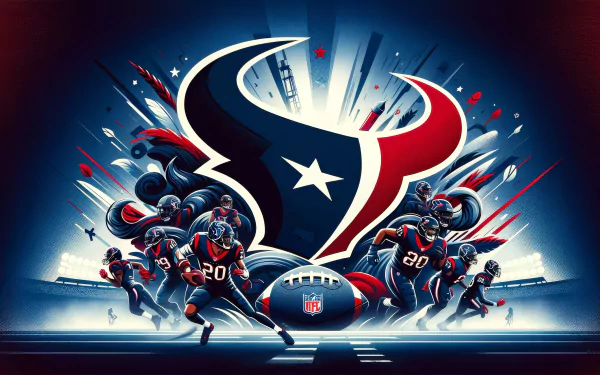 Dynamic HD desktop wallpaper featuring Houston Texans NFL team with a stylized Super Bowl theme, showcasing players in action and football elements.