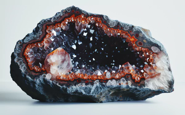 A captivating geode displaying vibrant crystals and intricate formations, making it an eye-catching HD desktop wallpaper and background.