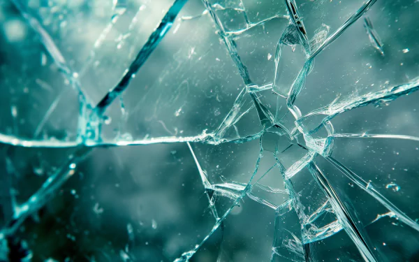 HD desktop wallpaper featuring a close-up view of shattered glass with intricate cracks and details.