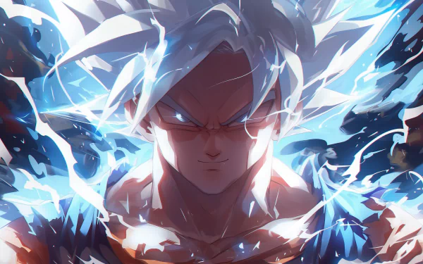 HD wallpaper of Goku in Ultra Instinct form from Dragon Ball, with a dynamic, energy-infused background perfect for desktops.