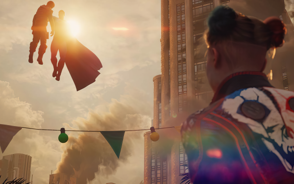 HD wallpaper of Suicide Squad: Kill the Justice League video game featuring a character watching superhero action in the sky