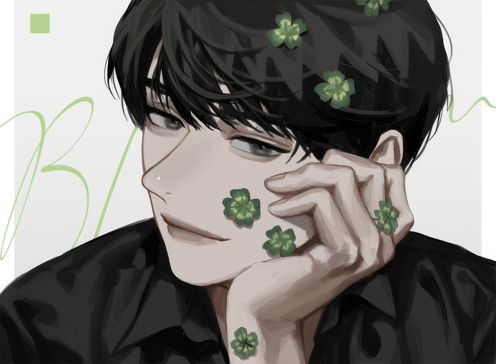 Anime character Kim Dokja from Omniscient Reader's Viewpoint with clover leaves, HD desktop wallpaper.