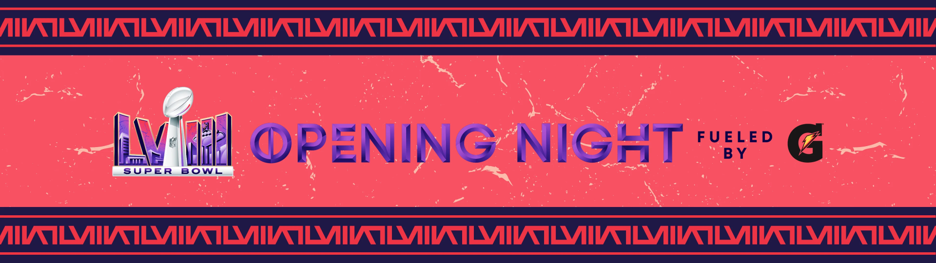 A vibrant HD desktop wallpaper featuring OPENING NIGHT in bold text, complemented by a decorative border, capturing the excitement of football and the Super Bowl experience.