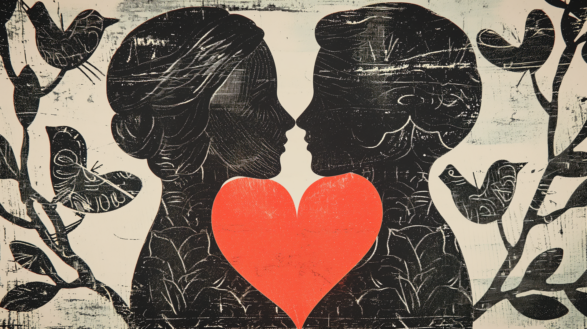 Romantic Couple Silhouette with Heart - Valentine's Day HD Wallpaper by ...
