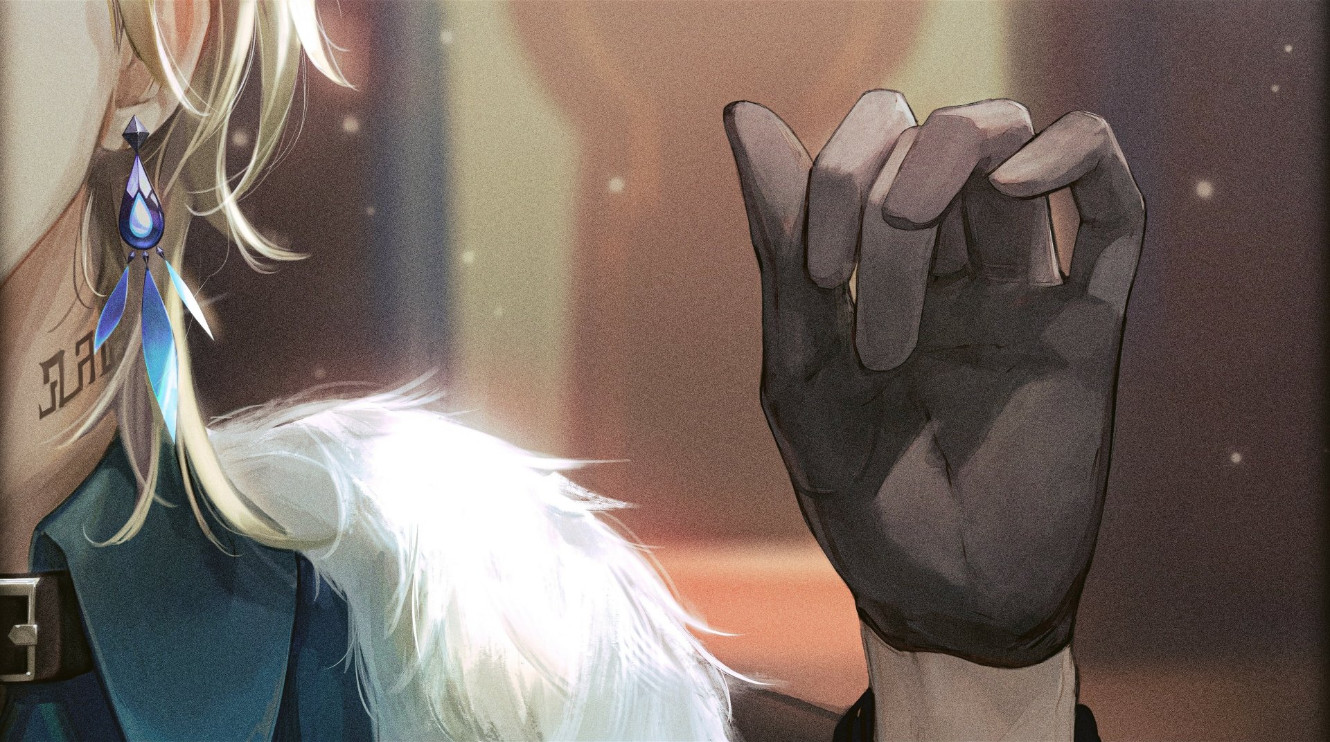 Aventurine from Honkai: Star Rail depicted in detailed 4K Ultra HD, featuring elegant attire and a gloved hand as a PC desktop wallpaper and background.