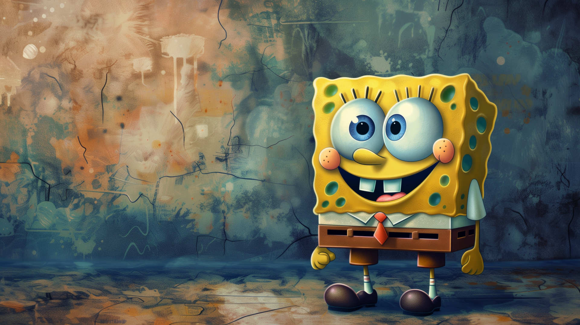 A vibrant HD desktop wallpaper featuring SpongeBob SquarePants, showcasing his cheerful expression against a textured, colorful background.