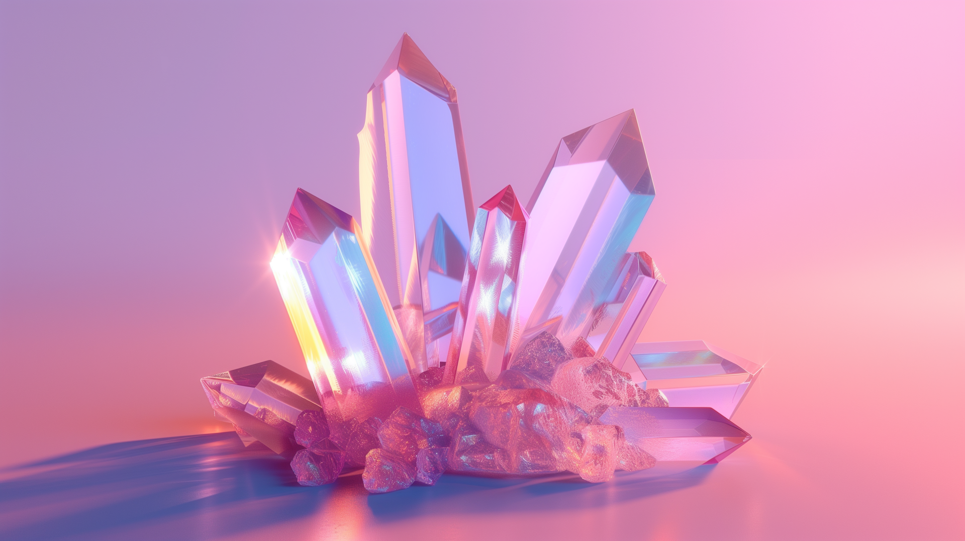 HD wallpaper of vibrant crystal cluster with radiant pink and blue hues for desktop background.