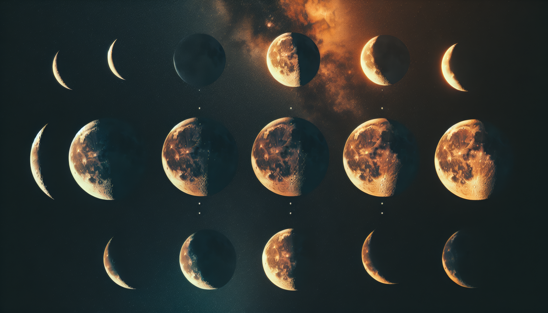 A stunning HD wallpaper showcasing the phases of the moon against a colorful backdrop, beautifully capturing the celestial transition from new moon to full moon.