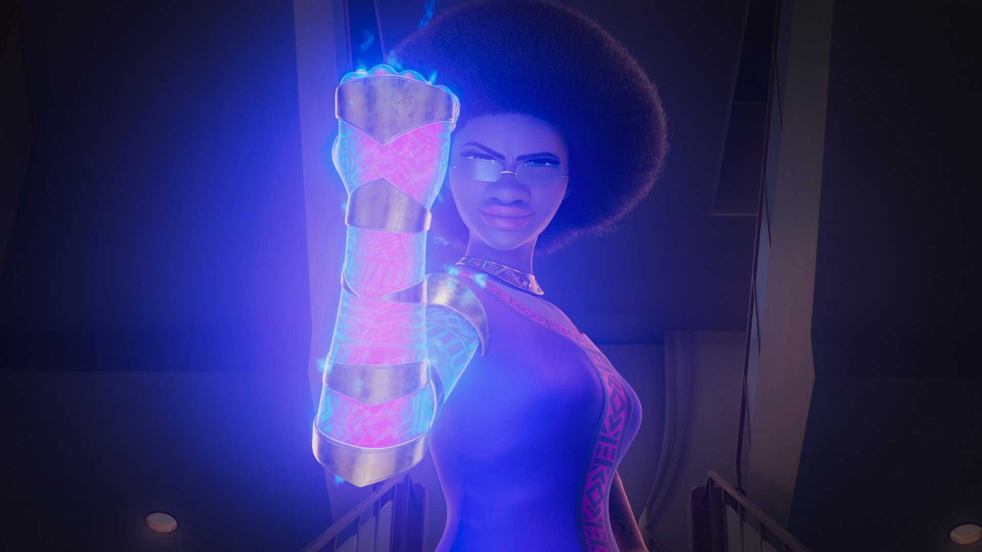 HD desktop wallpaper of a character from the TV show Iwájú showcasing a powerful pose with a glowing fist.